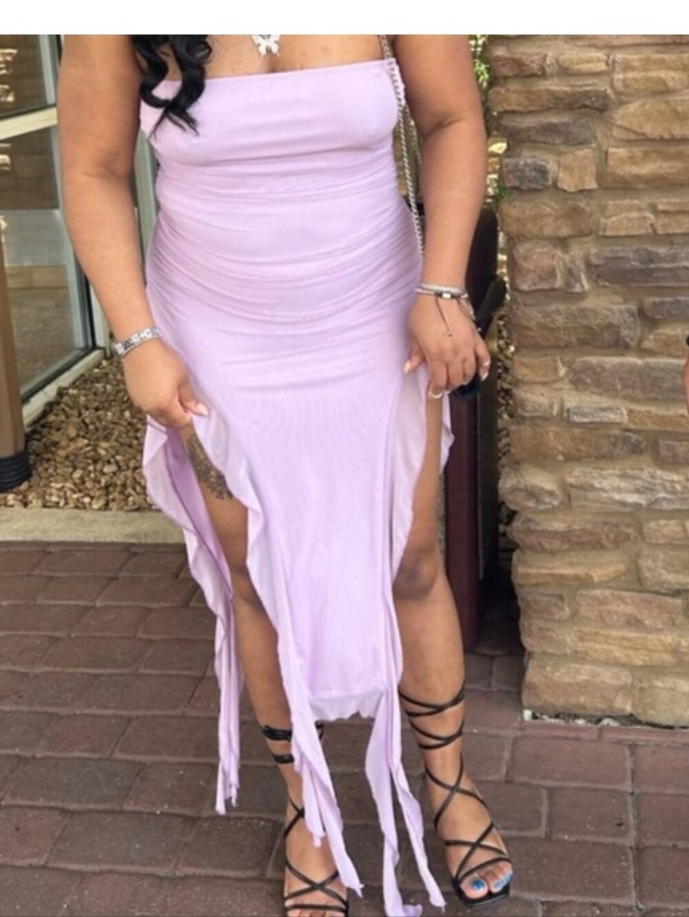 SHEIN Lilac Fringe High-Slit Midi Dress